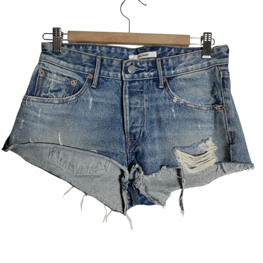GRLFRND Denim Shorts Womens 26‎ Blue Distressed Raw Hem Cut Off Jean Shorts
